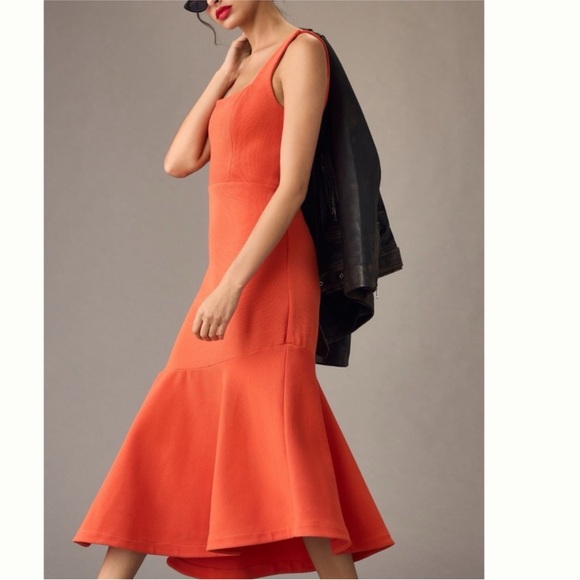 NWT Anthropologie Ariana Square Neck Asymmetrical Ruffle Hem Dress Womens L - Picture 2 of 8